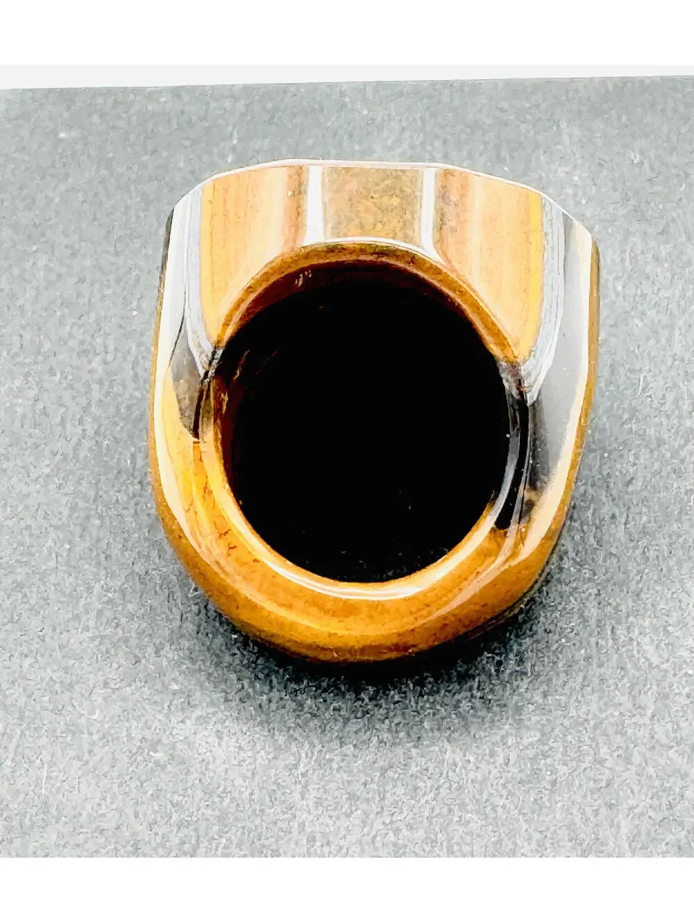 Men's large faceted chunky tiger's eye pinky ring;